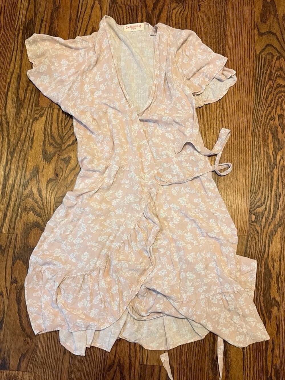 Women's Light Pink Floral Wrap Dress with Tie Waist